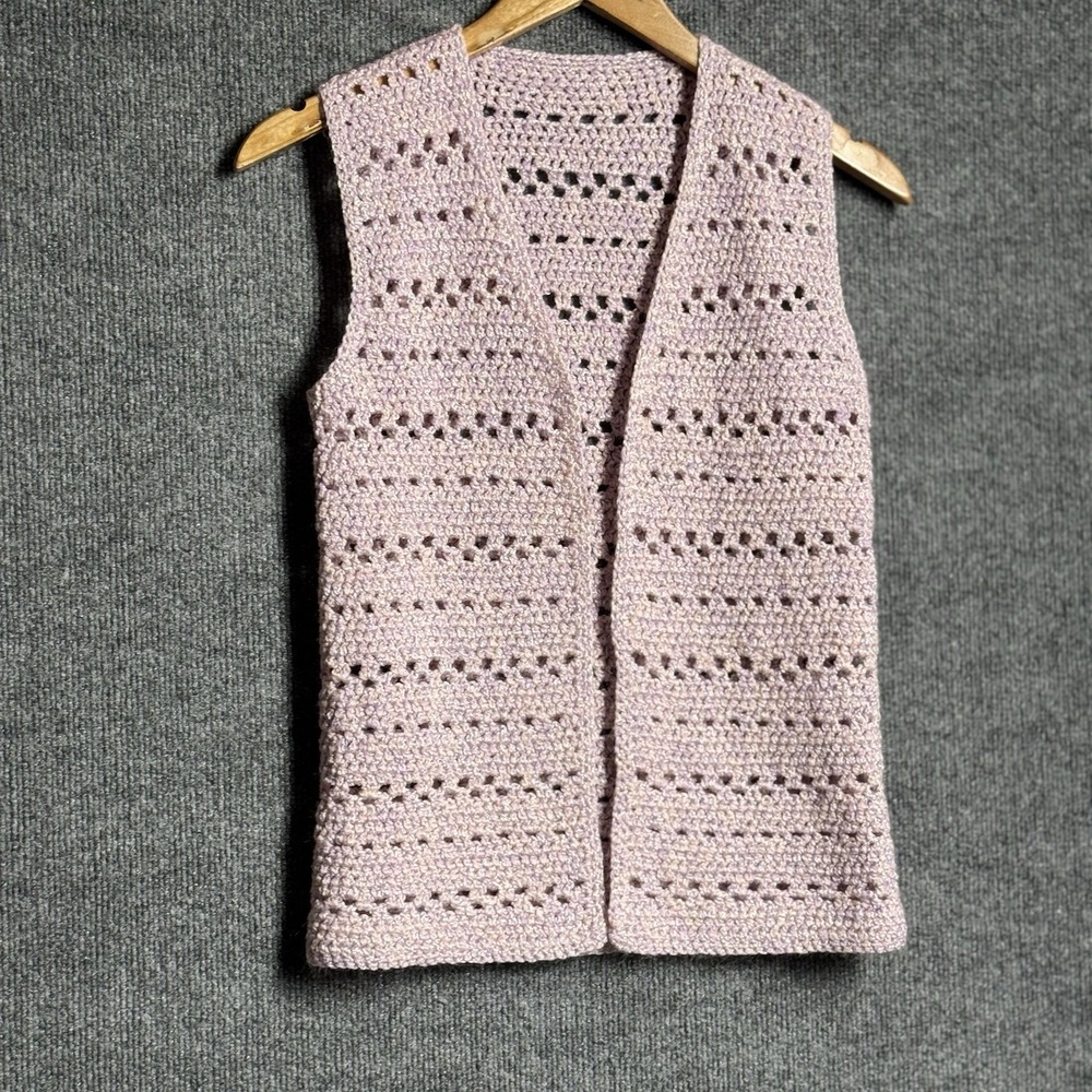Handmade Crochet Sweater Vest Pink Open Front Boho Cottagecore Grannycore Knit
